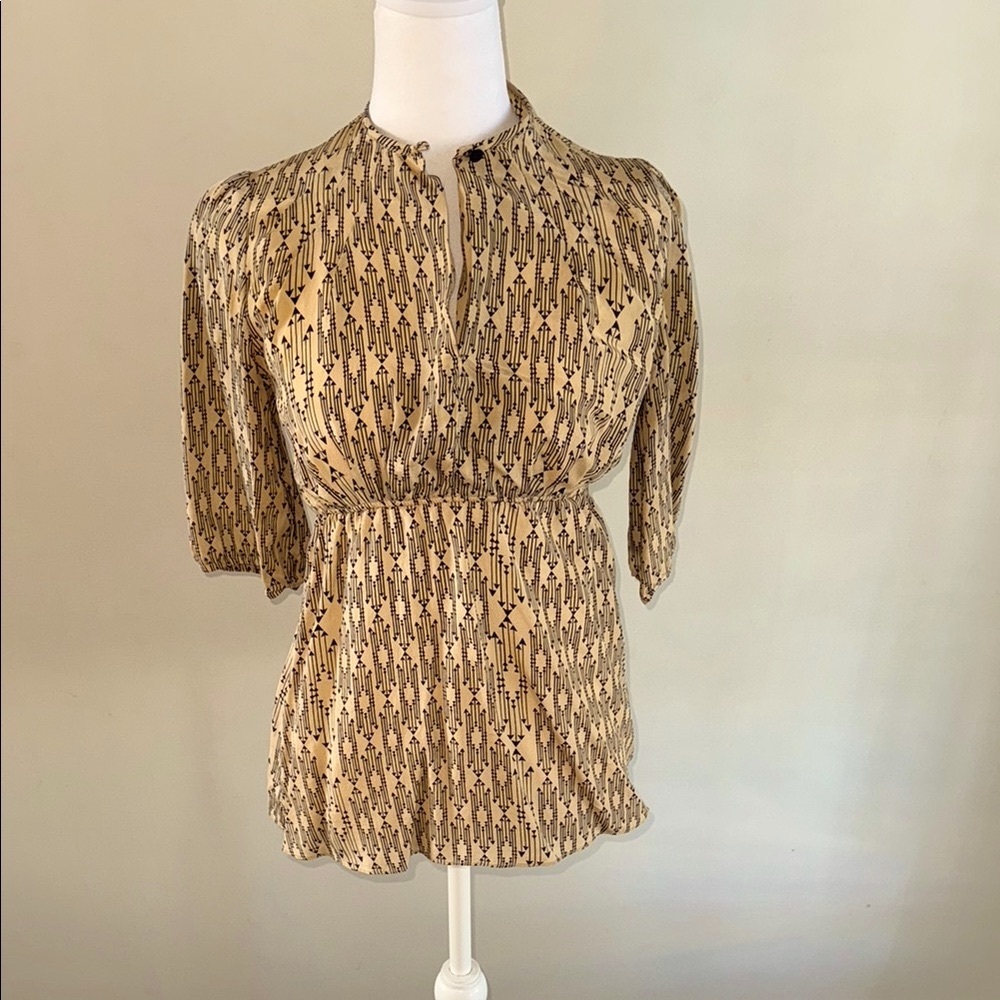 Vintage Chicago Boutique Silk 3/4 Sleeve Blouse with Mandarin Collar